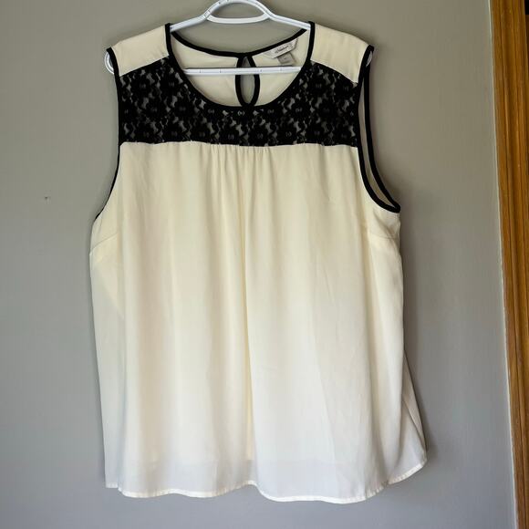 CJ Banks Off White with Black Lace Tank Top Size 1X - Picture 13 of 13